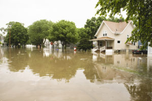 Flood waters rising in a residential Wisconsin neighborhood.