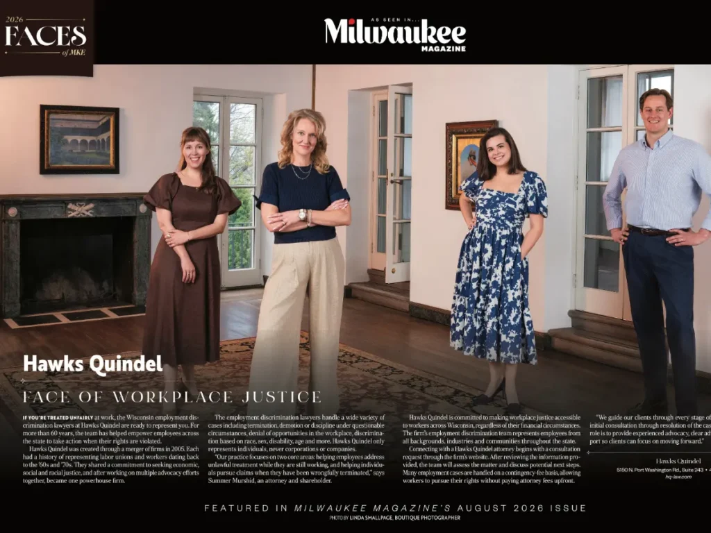 Hawks Quindel's Milwaukee Employment Team Recognized as the Face of Workplace Justice